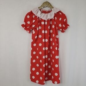 Vintage 80s Homemade Girls Red and White Polka Dot Dress Maximalism Valentines